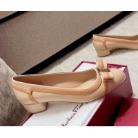 Luxury Salvatore Ferragamo Vara Bow Calfskin Pumps 3.5cm Beige 3022502