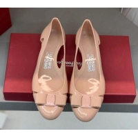 Classic Practical Salvatore Ferragamo Vara Bow PVC Ballerinas Nude 0323041