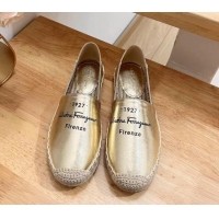 Feminine Ferragamo Metallic Leather and Rope Espadrilles Gold 758335