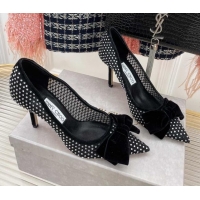 Good Product Jimmy Choo Love Pumps 8.5cm Black Crystal Mesh with Velvet Bow 208104