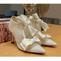 Pretty Style Jimmy Choo Flaca Ankle Boots 8.5cm in Mesh and Silk with Crystals and Bow White 022427