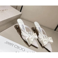 Durable Jimmy Choo Flaca Mules 6.5cm in Mesh and Silk with Crystals and Bow White 022433