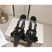 Grade Quality Jimmy Choo Flaca Mules 6.5cm in Mesh with Crystals and Bow Black 022434