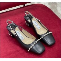 Charming Jimmy Choo Hoska Lambskin Slingback Pumps with Pearls Black 022847