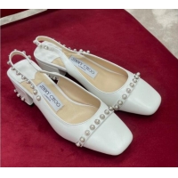 Top Design Jimmy Choo Hoska Lambskin Slingback Pumps with Pearls White 022850