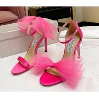 Unique Style Jimmy Choo Aveline Silk High Heel Sandals with Large Mesh Bow Pink 022862