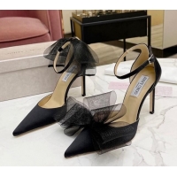 Good Product Jimmy Choo Aveline Silk High Heel Pumpss with Large Mesh Bow Black 022868