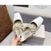 Purchase Jimmy Choo Amaya Flat Mules With Pearls 030339 White Calf Leather 