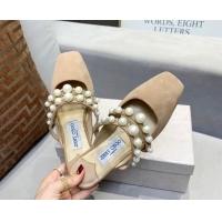 Durable Jimmy Choo Amaya Flat Mules With Pearls 030339 Beige Suede