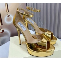 Luxury Discount Jimmy Choo Max Leather High Heel Platform Sandals 13.5cm Gold 607102