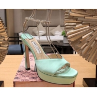 Luxury Cheap Jimmy Choo Saeda Satin Platform Sandals 12cm Light Green 625057