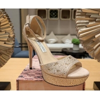 Charming Jimmy Choo Max Crystals Platform Sandals 12cm Beige 625060