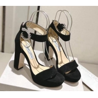 Popular Style Jimmy Choo Suede Platform Sandals 11cm with Crystal Buckle Black 704040