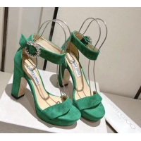 Low Price Jimmy Choo Suede Platform Sandals 11cm with Crystal Buckle Green 0704041