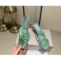 Good Quality Jimmy Choo Indiya Heel Slide Sandals 7cm in Nappa Leather Smoke Green 704047