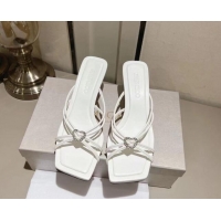 Grade Quality Jimmy Choo Indiya Heel Slide Sandals 7cm in Nappa Leather Latte White 704048