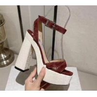 Good Quality Jimmy Choo Gaia Suede High Heel Platform Sandals 14cm with Knit Block heel Brown 728001