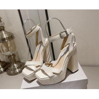 Top Design Jimmy Choo Gaia High Heel Platform Sandals 14cm with Knit Block heel in Calfskin White 728003