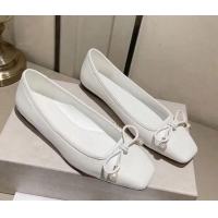 Good Quality Jimmy Choo Elme Ballet Flat in Nappa Leather with Pearl Bow White 728006