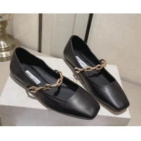 Trendy Design Jimmy Choo Diamond Tilda Ballet Flat in Nappa Leather with Chain Black 728007