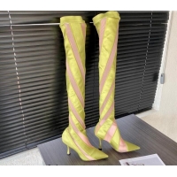 Charming Jimmy Choo Mugler Fabric and Mesh Heel Knee-High Boots 10.5cm Lemon Yellow/Pink 821118