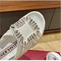 Unique Style Roger Vivier Viv' Run Light Strass Buckle Sandals in Fabric White 712033