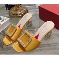 Luxurious Roger Vivier Cube Strass Buckle Heel Slide Sandals 4.5cm in Satin Yellow 718022