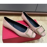 Shop Duplicate Roger Vivier Trompette Metal Buckle Ballerinas in Patent Leather Pale Pink 725025