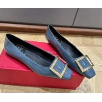 Traditional Discount Roger Vivier Trompette Metal Buckle Ballerinas in Patent Leather Denim Blue 725027