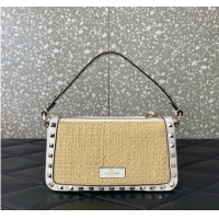 Buy Cheap VALENTINO Rockstud small Knitting grain calfskin messenger bag YS097 White