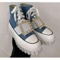 Most Popular Roger Vivier Viv' Go-Thick Strass Buckle Hi-Top Sneakers in Canvas Denim Blue 238336