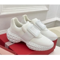 Popular Style Roger Vivier Viv Run Moonlight Crystal Buckle Sneakers in Fabric All White 809058