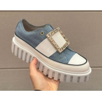 Lower Price Roger Vivier Viv' Go-Thick Strass Buckle Low-Top Sneakers in Canvas Blue 814088