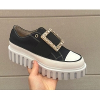 Unique Discount Roger Vivier Viv' Go-Thick Strass Buckle Low-Top Sneakers in Canvas Black 814089