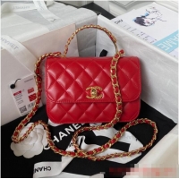 Buy Cheapest Chanel SMALL FLAP BAG WITH TOP HANDLE AS4306 red