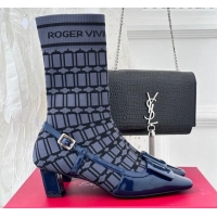 Best Product Roger Vivier Belle Vivier Sock Lacquered Buckle Ankle Boots 4.5cm in Patent Leather Blue 831042