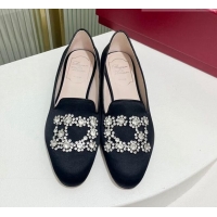 Good Looking Roger Vivier Flower Strass Embroidered Buckle Loafers in Satin Black 902078