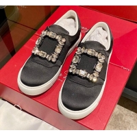 Grade Quality Roger Vivier Very Vivier Strass Buckle Sneakers in Satin Black 904076