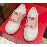 Best Grade Roger Vivier Very Vivier Strass Buckle Sneakers in Leather White/Light Pink 904080