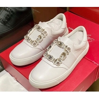 Shop Duplicate Roger Vivier Very Vivier Strass Buckle Sneakers in Leather White 904081