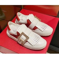 Low Cost Roger Vivier Tassel Strass Buckle Sneakers in Leather White/Red 904082