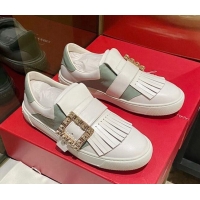 Classic Hot Roger Vivier Tassel Strass Buckle Sneakers in Leather White/Grey 904083