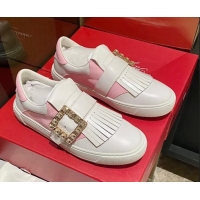 Low Price Roger Vivier Tassel Strass Buckle Sneakers in Leather White/Light Pink 904084