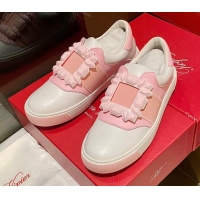 Shop Duplicate Roger Vivier Very Vivier Rubber Buckle Sneakers in Leather White/Light Pink 904088