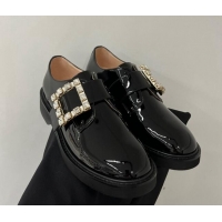 Good Product Roger Vivier Viv' Rangers Strass Buckle Monkstraps Loafers in Patent Leather Black 091189