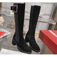 Trendy Design Roger Vivier Viv' Rangers Metal Buckle High Chelsea Boots 6cm in Suede Black 091191