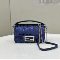 New Style Fendi Baguette Mini Bag in Sequins 8601S Royal Blue 2023