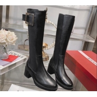 Sophisticated Roger Vivier Viv' Rangers Metal Buckle High Chelsea Boots 6cm in Leather Black 091192