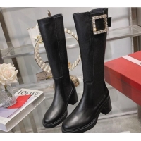 Lower Price Roger Vivier Viv' Rangers Strass Buckle High Chelsea Boots 6cm in Leather Black 091194 