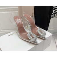 Shop Duplicate Amina Muaddi Camelia TPU Slingback Pumps 9.5cm with Rectangular Crystal White 331024